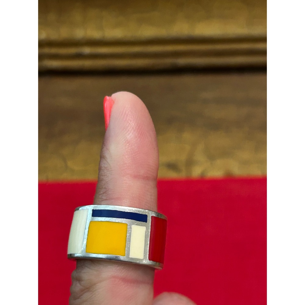 A. Menegatti Tiziana Redavid 925 Silver Mondrian Enamel Ring Italy Geometric - Picture 4 of 8